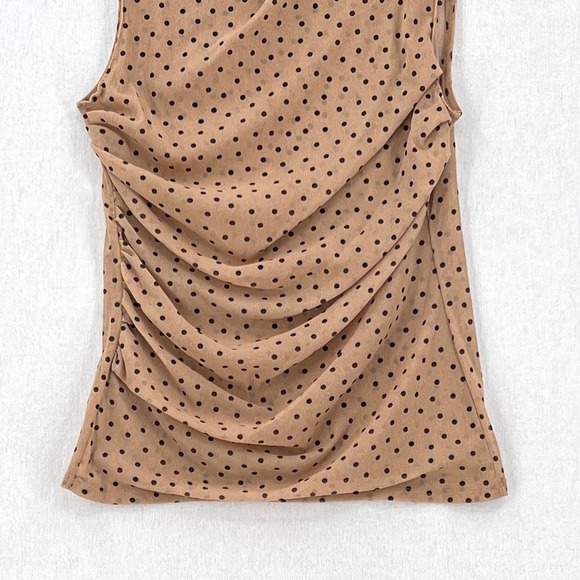 ENZA COSTA Mesh Sleeveless Top Womens Medium Tan Nude Black Polka Dot Shirt NEW - Picture 11 of 16